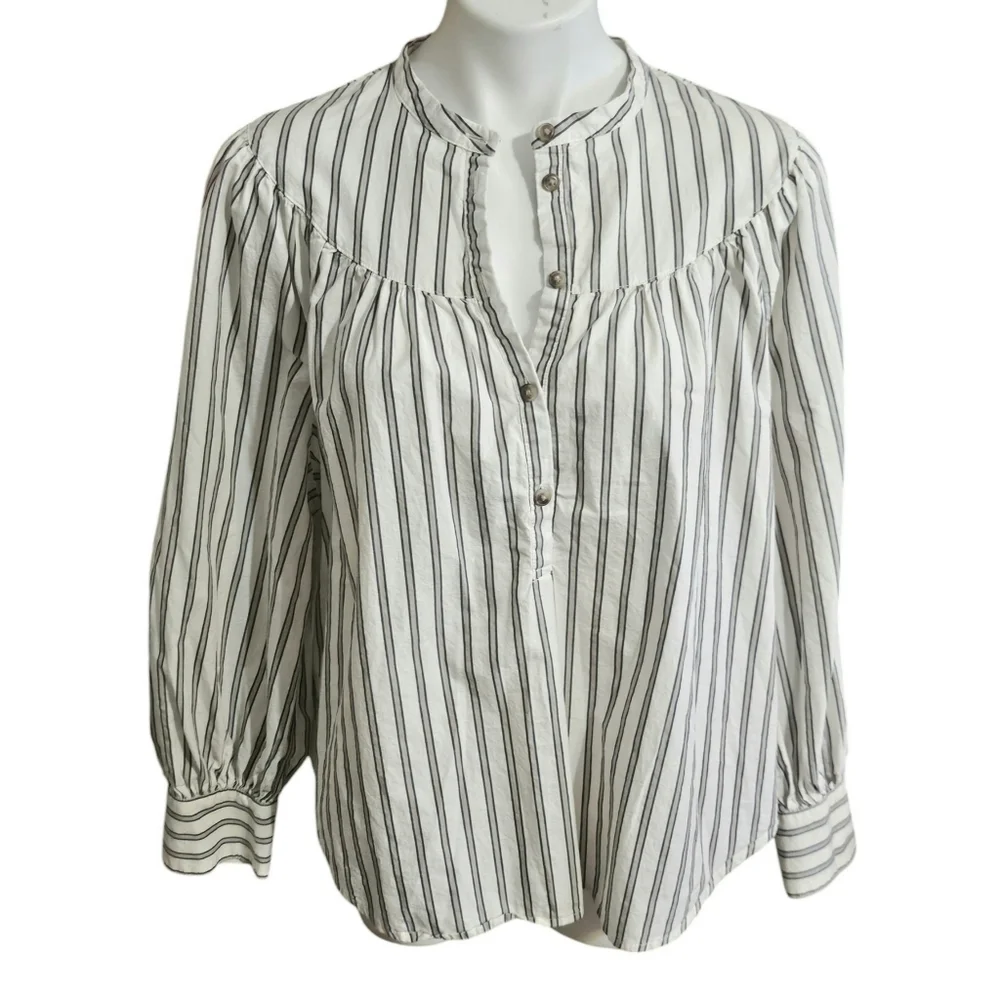 Old Navy Puff Sleeve Striped Henley White Size XL